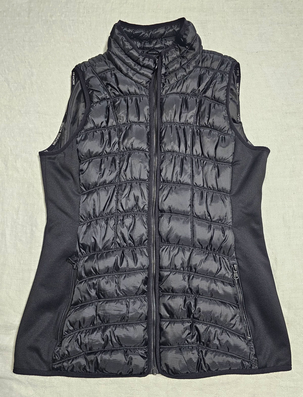 MICHAEL KORS Black Puffer Vest Women's Size L Full Zip Quilted Packable Gilet